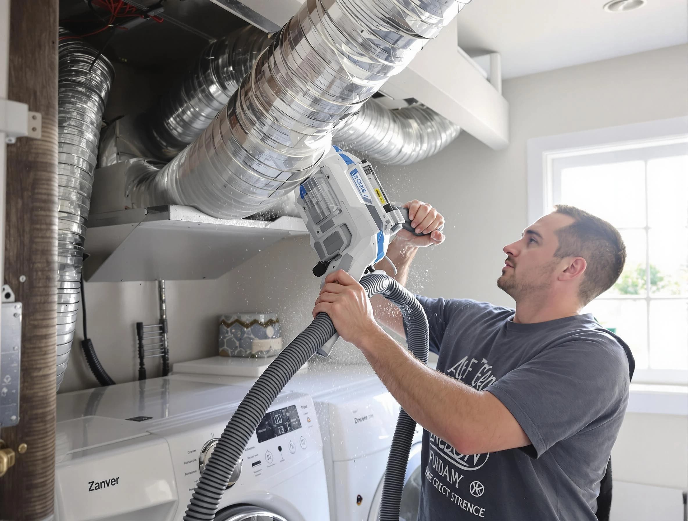 Chamblee Dryer Vent Cleaning specialist cleaning deep within a dryer vent duct system in Chamblee